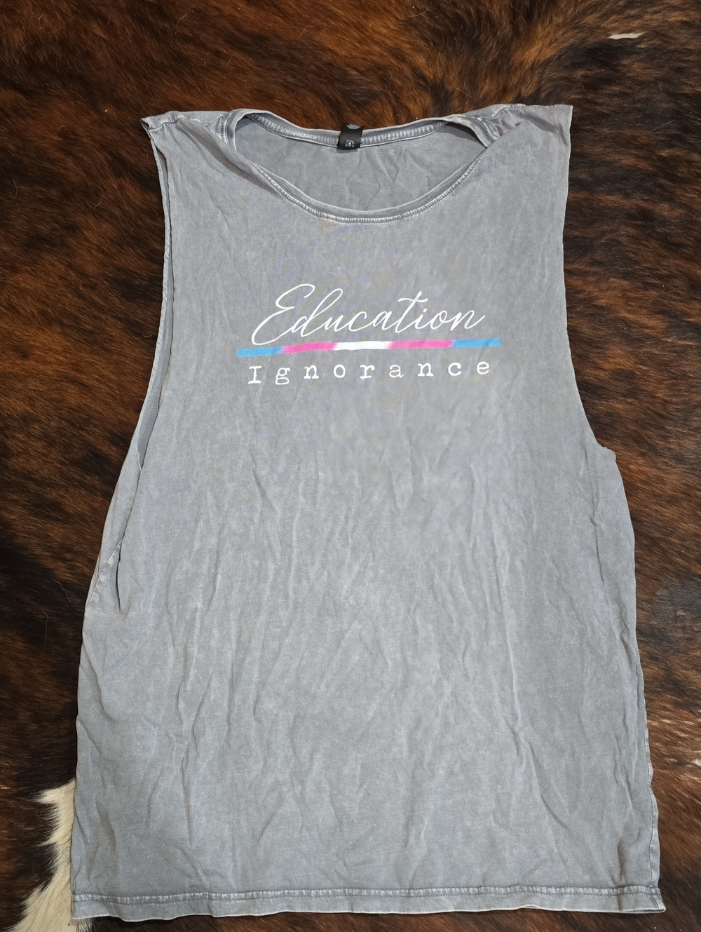 Sleeveless Grey Graphic Tank Top - Education Ignorance